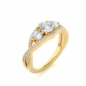 1.10Ct Criss-Cross 3 Stone Engagement Ring In Yellow Gold
