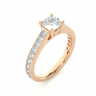 2.10 Carat Princess And Round Cut Prong Setting Lab Diamond Engagement Ring In Rose Gold