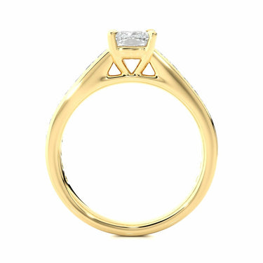 2.10 Carat Princess And Round Cut Prong Setting Lab Diamond Engagement Ring In Yellow Gold