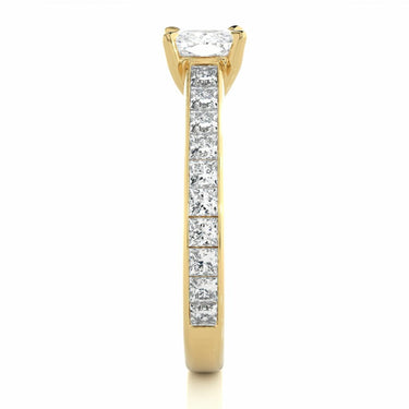 2.10 Carat Princess And Round Cut Prong Setting Lab Diamond Engagement Ring In Yellow Gold