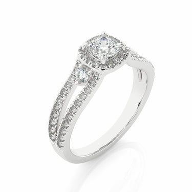 1 Ct Lab Diamond Three Stone Cushion Cut Engagement Ring White Gold