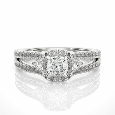1 Ct Cushion And Round Cut Prong Setting Diamond Ring In White Gold