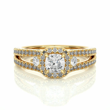 1 Ct Cushion And Round Cut Prong Setting Diamond Ring In Yellow Gold