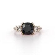 Cushion Cut Black Diamond Three Stone Engagement Ring Black Diamond Engagement Ring