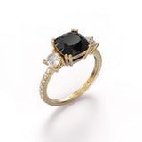 Cushion Cut Black Diamond Three Stone Engagement Ring