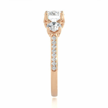 1.90 Carat Round Cut 3 Stone Lab Diamond Engagement Ring In Rose Gold