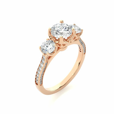 1.90 Carat Round Cut 3 Stone Lab Diamond Engagement Ring In Rose Gold