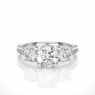 1.90 Carat Round Cut 3 Stone Lab Diamond Engagement Ring In White Gold