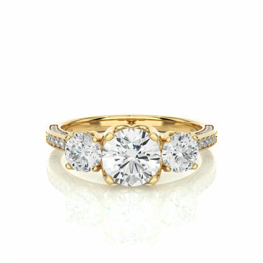 1.90 Carat Round Cut 3 Stone Lab Diamond Engagement Ring In Yellow Gold