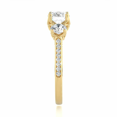 1.90 Carat Round Cut 3 Stone Lab Diamond Engagement Ring In Yellow Gold