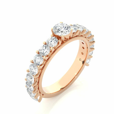 2.55 Ct Round Cut Shared Prong Diamond Ring In Rose Gold