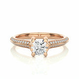 0.90 Carat Round Cut 6 Prong Diamond Engagement Ring With Side Accents In Rose Gold