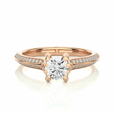 0.90 Carat Round Cut 6 Prong Diamond Engagement Ring With Side Accents In Rose Gold