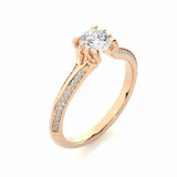 0.90 Carat Round Cut 6 Prong Diamond Engagement Ring With Side Accents In Rose Gold