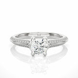 0.90 Carat Round Cut 6 Prong Diamond Engagement Ring With Side Accents In White Gold