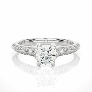 0.90 Carat Round Cut 6 Prong Diamond Engagement Ring With Side Accents In White Gold