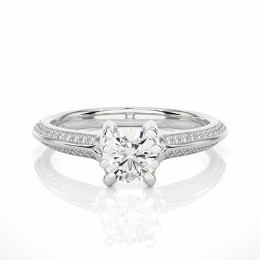 0.90 Ct Round Cut Prong Set Lab Diamond Solitaire With Accent Ring In White Gold