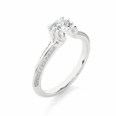 Solitaire rond de 0,90 ct avec bague de fiançailles en diamant Accent Lab en or blanc 