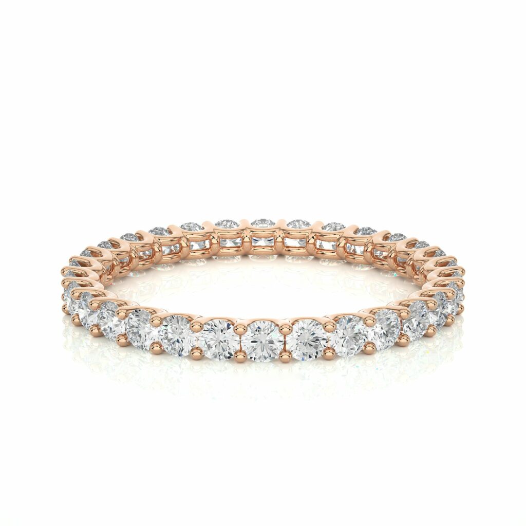 1.15 Ct Round Cut Pave Set Lab Diamond Eternity Wedding Band In White Gold Rose