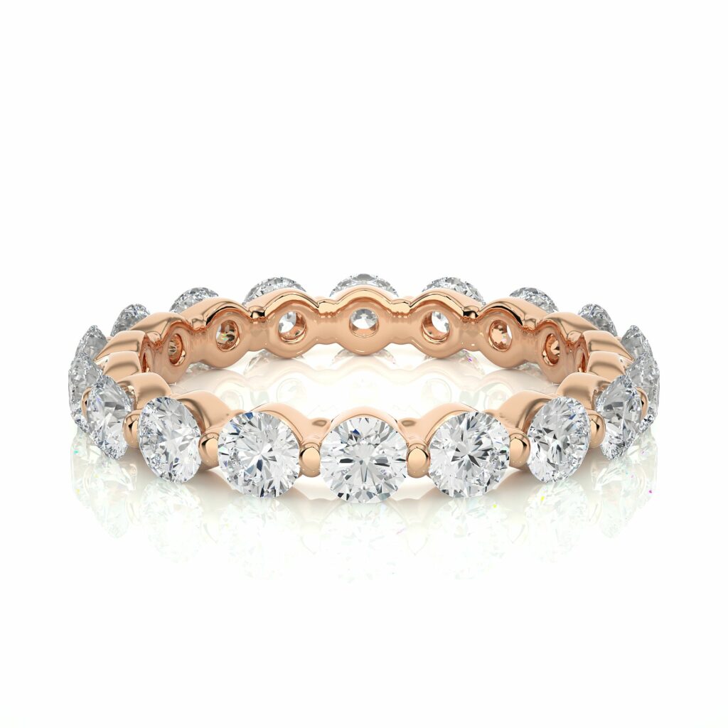 2.05 Carat Round Cut Bar Set Diamond Eternity Band In Rose Gold Rose