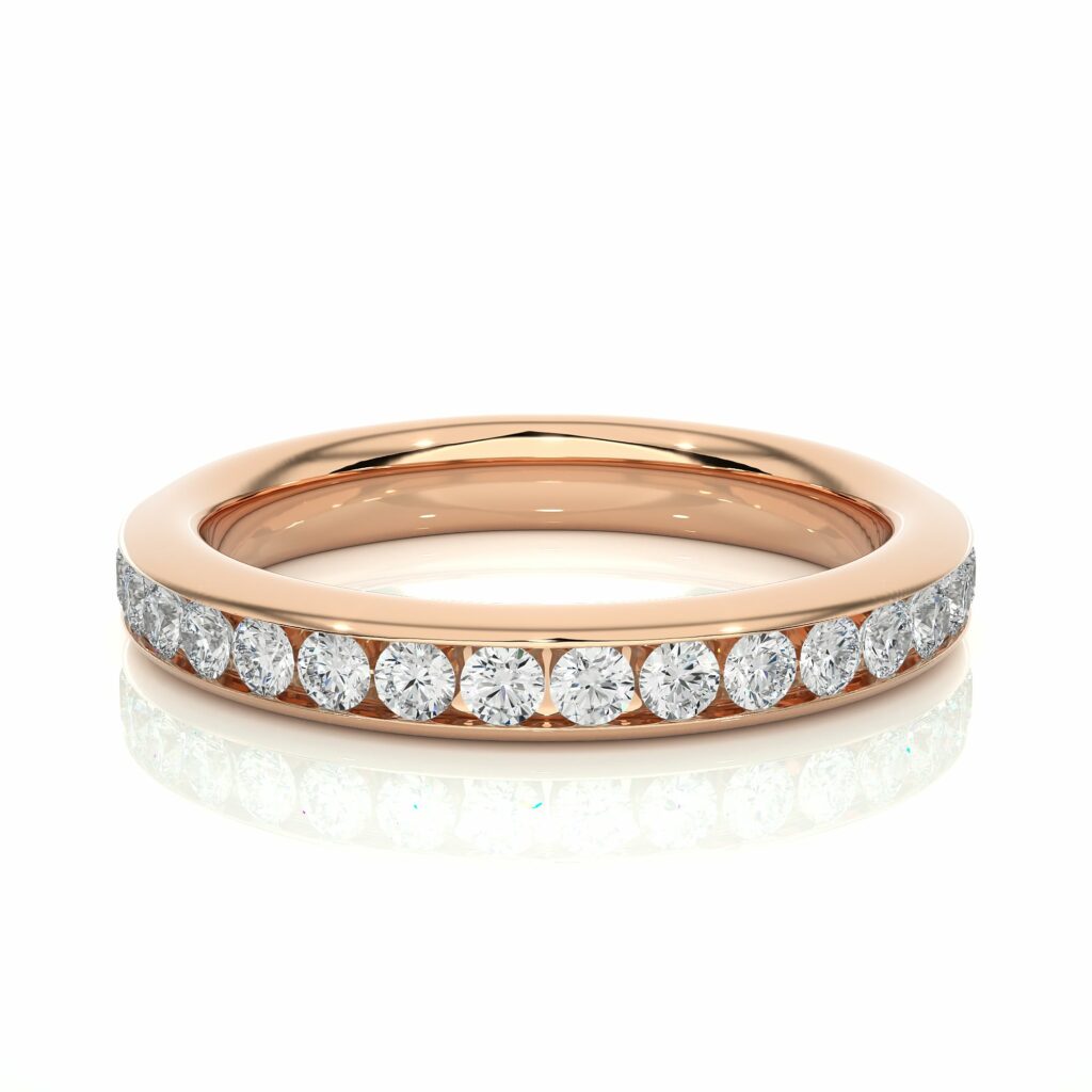 1 Ct Round Cut Channel Set Diamond Eternity Wedding Band In Yellow Gold Rose