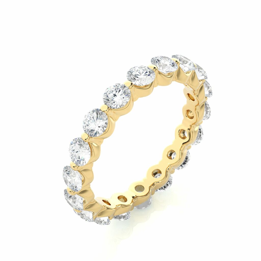 2 Carat Round Cut Bar Set Diamond Eternity Band In Yellow Gold