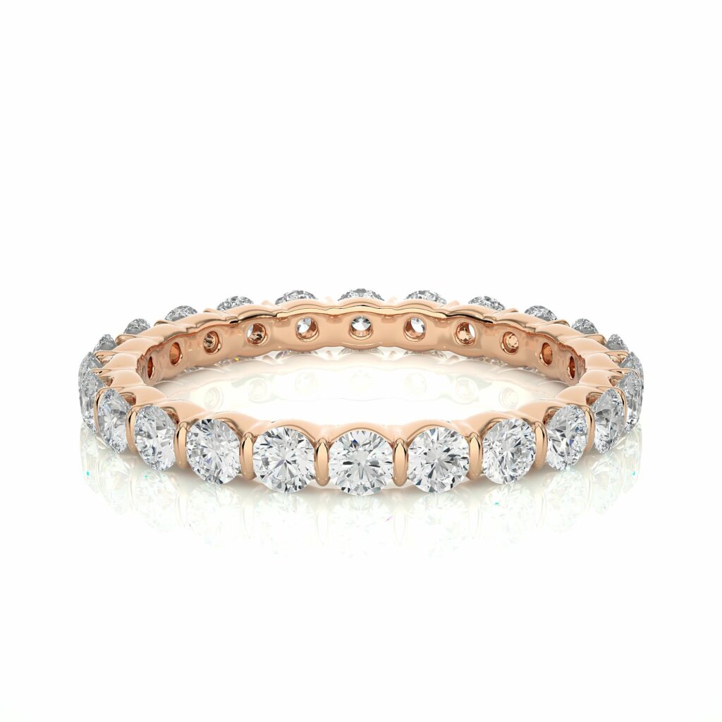 1.10 Ct Round Cut Bar Setting Lab Diamond Eternity Wedding Band In White Gold Rose
