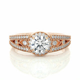 1 Carat Round Cut Vintage Halo Prong Setting Diamond Ring In Rose Gold