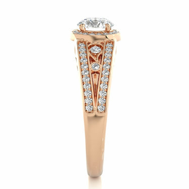 1 Carat Round Cut Vintage Halo Prong Setting Diamond Ring In Rose Gold