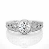 1 Carat Round Cut Vintage Halo Prong Setting Diamond Ring In White Gold