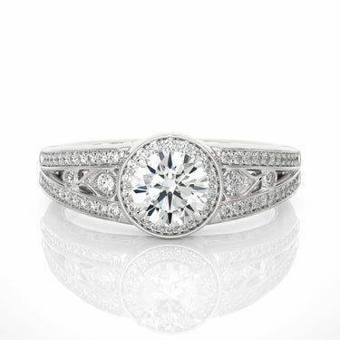 1 Carat Round Cut Vintage Halo Prong Setting Diamond Ring In White Gold