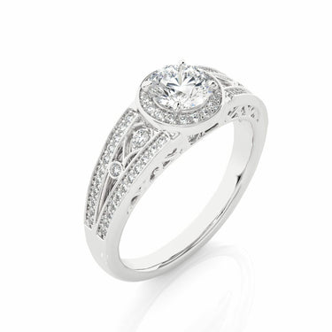 1 Ct Round Cut Prong Setting Halo Lab Diamond Engagement Ring In White Gold