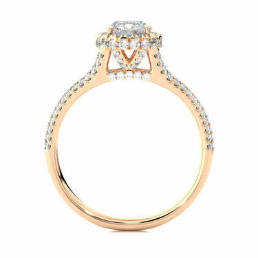 Anillo de diamantes con engaste de pavé de halo oculto de forma redonda de 1,10 quilates en oro rosa 