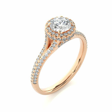 1.10 Carat Round Shape Hidden Halo Pave Setting Diamond Ring In Rose Gold