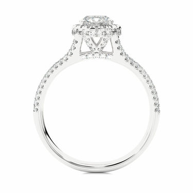 1.10 Carat Round Cut Lab Diamond Split Shank Halo Engagement Ring In White Gold