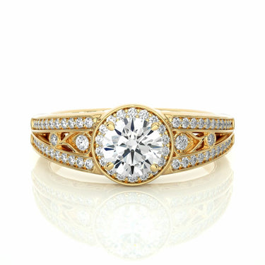 1 Carat Round Cut Vintage Halo Prong Setting Diamond Ring In Yellow Gold