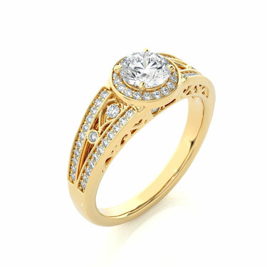 1 Carat Round Diamond Ring With Halo Setting Yellow Gold