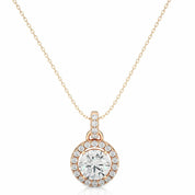 1.50 Carat Round Cut Halo Prong Setting Diamond Pendant In Rose Gold Rose
