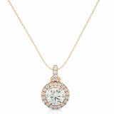 1.50 Carat Round Cut Halo Prong Setting Lab Diamond Pendant In Rose Gold