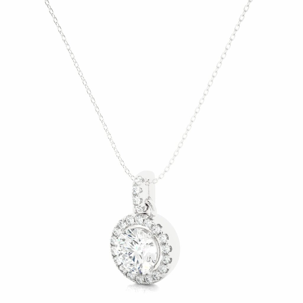 1.56 Carat Round Cut Halo Prong Setting Diamond Pendant