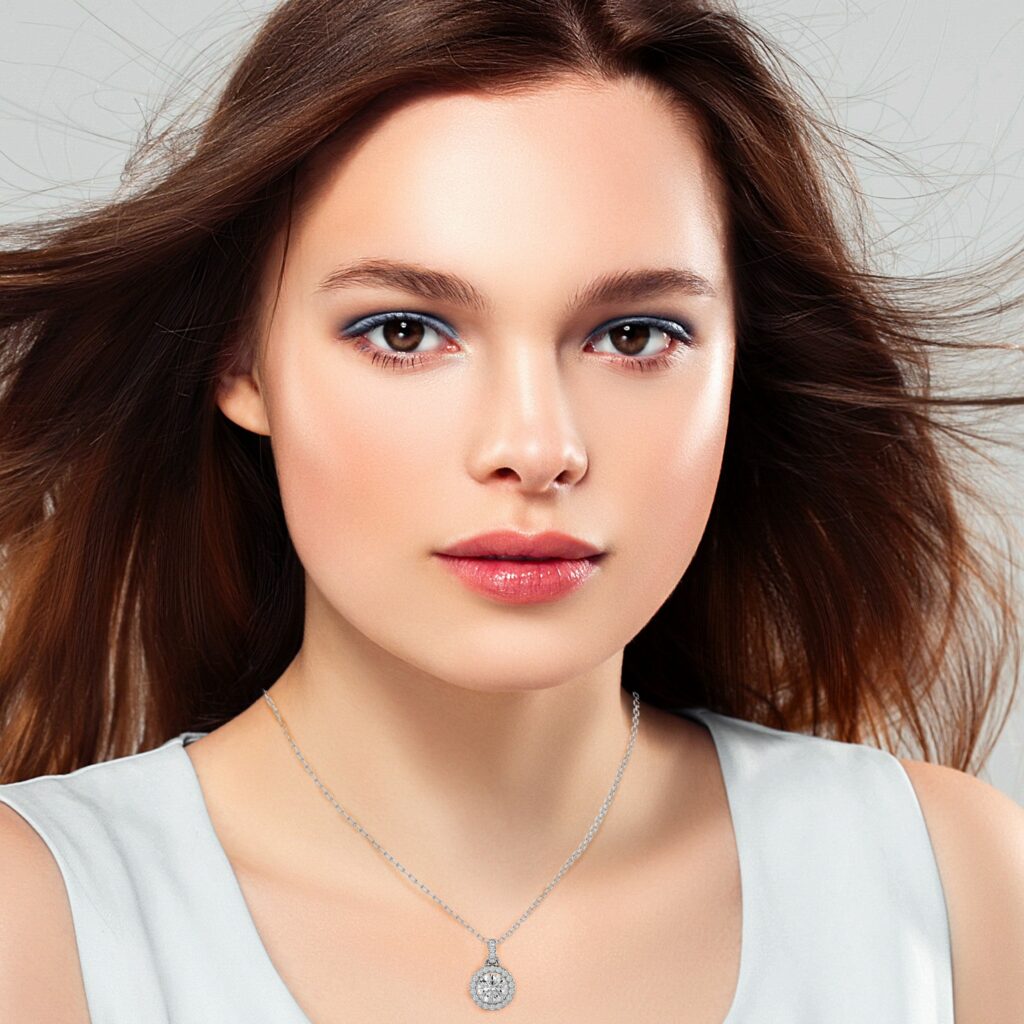 1.56 Carat Round Cut Halo Prong Setting Diamond Pendant