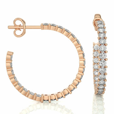 1.00 Carat Round Cut Prong Setting Diamond Hoop Earrings In Rose Gold