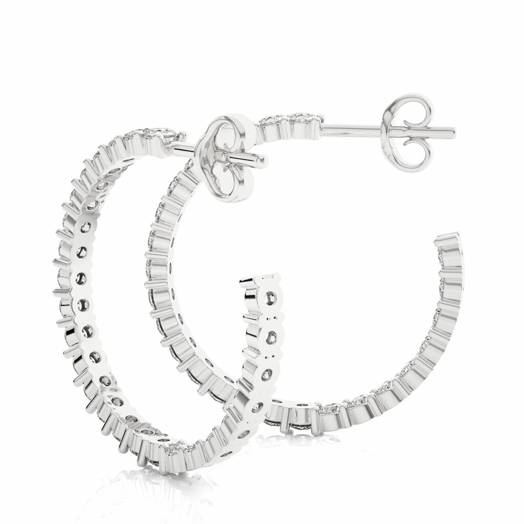 2.06 Carat Round Cut Prong Setting Diamond Hoop Earrings In White Gold