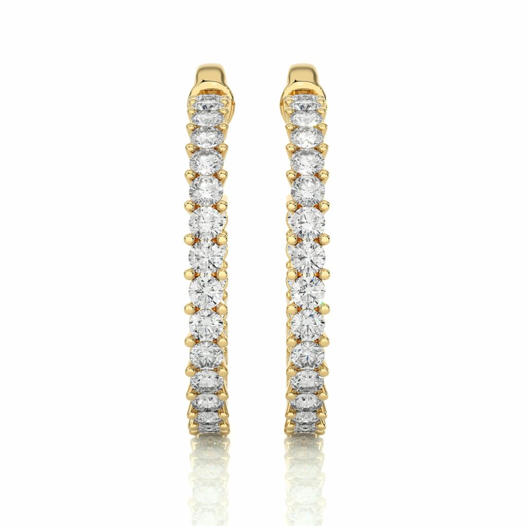 1.00 Carat Round Cut Prong Setting Diamond Hoop Earrings In Yellow Gold Yellow