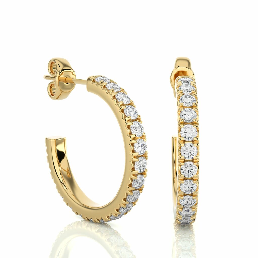 0.80 Carat Prong Setting J-Hoop Diamond Earrings In Yellow Gold