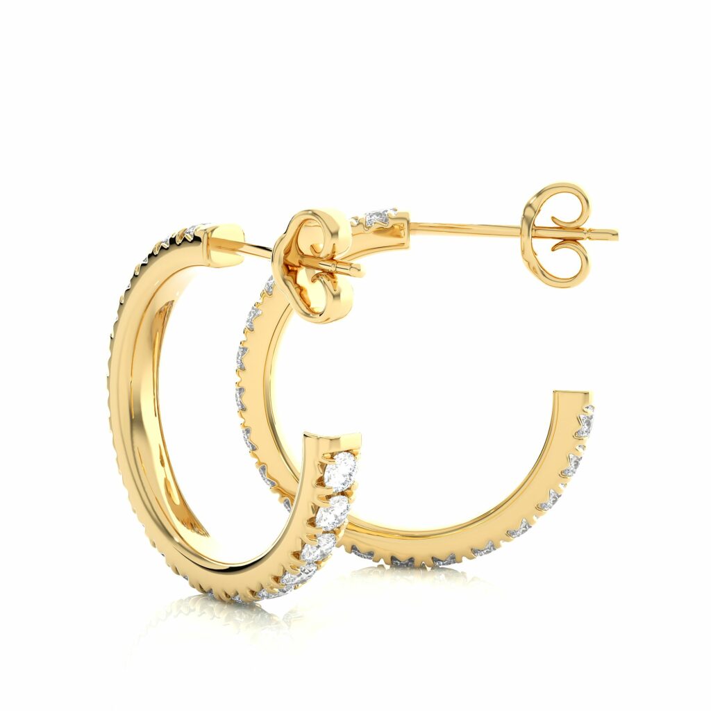 0.80 Carat Prong Setting J-Hoop Diamond Earrings In Yellow Gold
