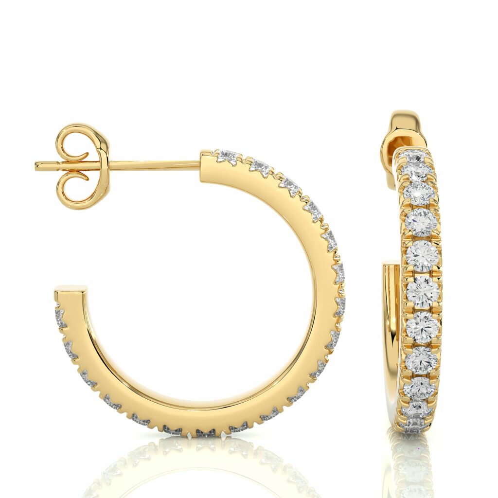 0.80 Carat Prong Setting J-Hoop Diamond Earrings In Yellow Gold