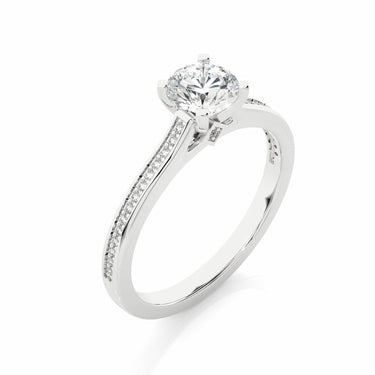 0.75 Ct Round Cut Prong Setting Solitaire Diamond Ring With Accents In White Gold