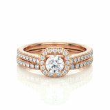 1.30 Carat Round Cut Halo Diamond Bridal Ring Set In Rose Gold