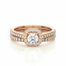 1.30 Carat Round Cut Halo Bar Setting Lab Diamond Bridal Ring Set In Rose Gold